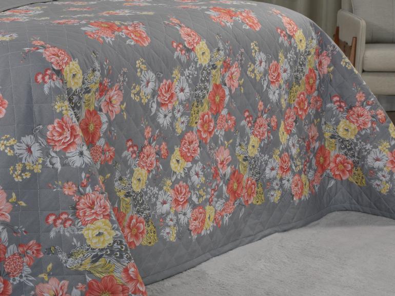 Enxoval Casal com Cobre-leito 7 peas Percal 180 fios - Jackie Cinza - Dui Design