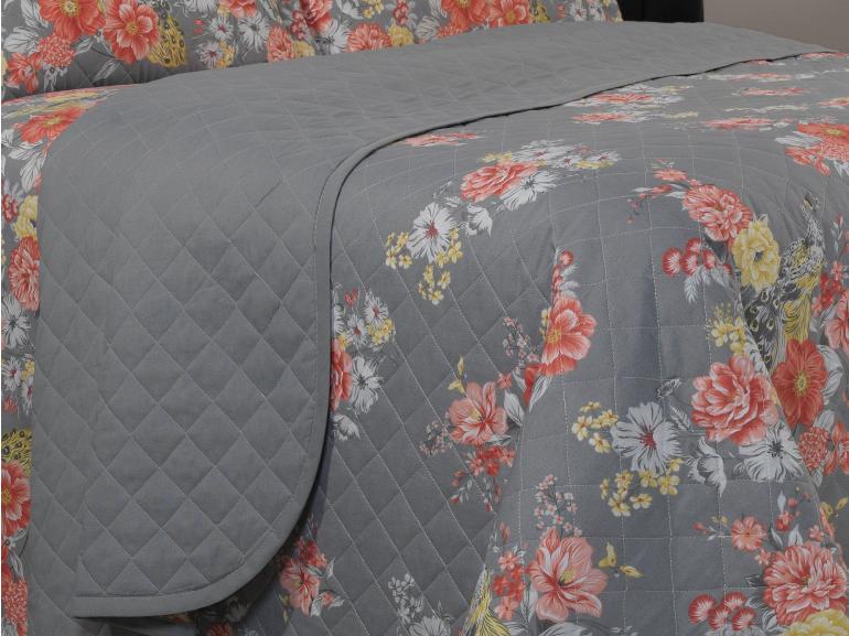 Enxoval Casal com Cobre-leito 7 peas Percal 180 fios - Jackie Cinza - Dui Design