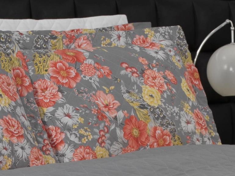 Enxoval Casal com Cobre-leito 7 peas Percal 180 fios - Jackie Cinza - Dui Design
