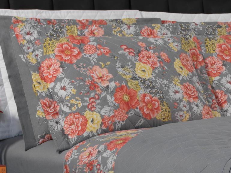 Enxoval Casal com Cobre-leito 7 peas Percal 180 fios - Jackie Cinza - Dui Design