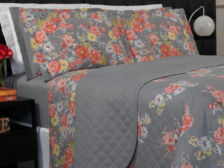 Enxoval Casal com Cobre-leito 7 peas Percal 180 fios - Jackie Cinza - Dui Design