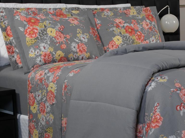 Edredom King Percal 180 fios - Jackie Cinza - Dui Design