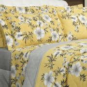 Kit: 1 Cobre-leito Queen + 2 Porta-travesseiros 150 fios - Jessy Amarelo - Dui Design