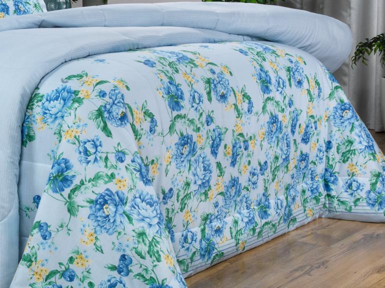 Enxoval King com Edredom 5 peas 150 fios - Joana Azul - Dui Design