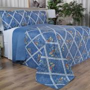 Kit: 1 Cobre-leito King Bouti de Microfibra Ultrasonic Estampada + 2 Porta-travesseiros - Juliana Azul - Dui Design