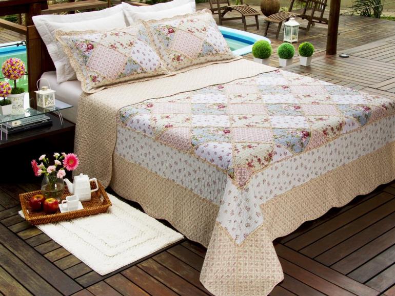 Kit: 1 Cobre-leito King PatchWork Bouti de Algodão + 2 Porta ...