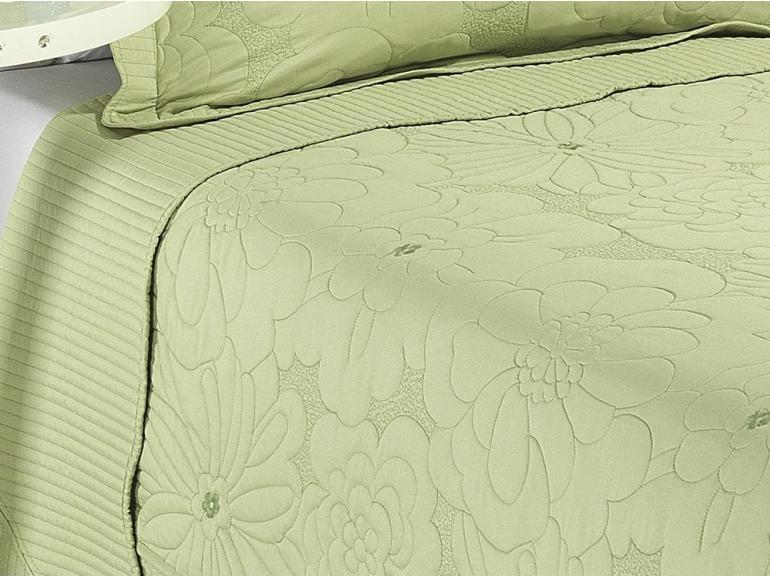 Kit: 1 Cobre-leito Casal Bouti Bordada de Microfibra + 2 Porta-travesseiros - Kavi Verde - Dui Design