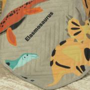 Kit: 1 Cobre-leito Solteiro Kids Bouti de Microfibra PatchWork Ultrasonic + 1 Porta-travesseiro - Dinossaur Caqui - Dui Design