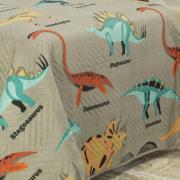 Kit: 1 Cobre-leito Solteiro Kids Bouti de Microfibra PatchWork Ultrasonic + 1 Porta-travesseiro - Dinossaur Caqui - Dui Design