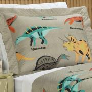 Kit: 1 Cobre-leito Solteiro Kids Bouti de Microfibra PatchWork Ultrasonic + 1 Porta-travesseiro - Dinossaur Caqui - Dui Design
