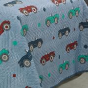 Kit: 1 Cobre-leito Solteiro Kids Bouti de Microfibra PatchWork Ultrasonic + 1 Porta-travesseiro - Jason Azul - Dui Design