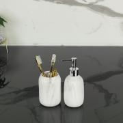 Kit para Bancada de Banheiro em Cerâmica 2 Peças - Marble Branco e Cinza - Dui Design