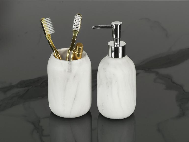 Kit para Bancada de Banheiro em Cerâmica 2 Peças - Marble Branco e Cinza - Dui Design
