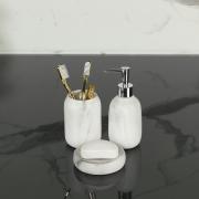 Kit para Bancada de Banheiro em Cermica 3 Peas - Marble Branco e Cinza - Dui Design