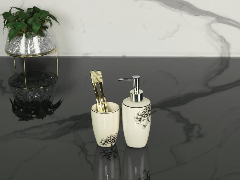 Kit para Bancada de Banheiro em Cerâmica 2 Peças - Paloma Branco e Preto - Dui Design