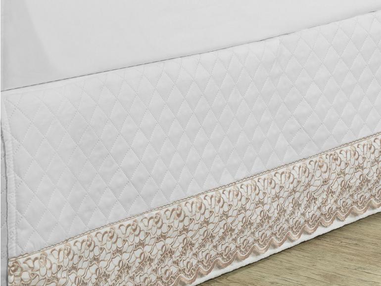 Saia para cama Box Matelassada com Bordado Ingls Queen - Lady Branco e Camura - Dui Design