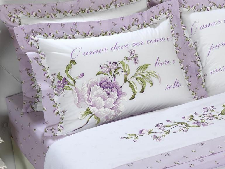 Kit: 1 Capa de Edredom Casal + 2 Fronhas Percal 200 fios 100% Algodo - Lavnia Lils - Dui Design