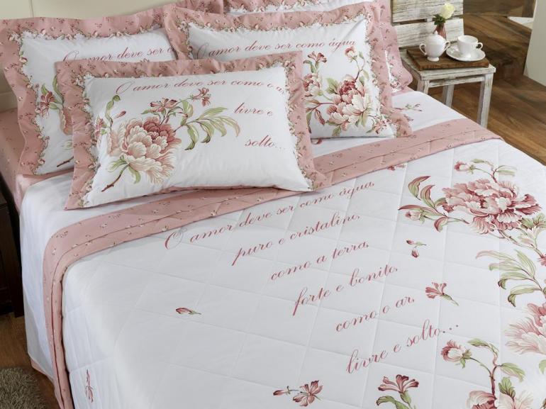 Enxoval Casal com Cobre-leito 7 peas Percal 200 fios 100% Algodo - Lavnia Rosa - Dui Design