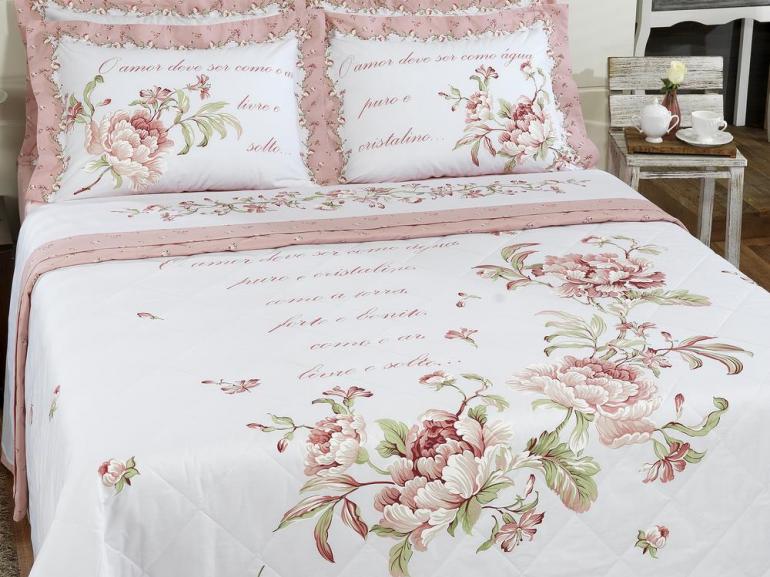 Enxoval Casal com Cobre-leito 7 peas Percal 200 fios 100% Algodo - Lavnia Rosa - Dui Design