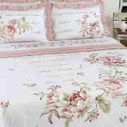 Enxoval Casal com Cobre-leito 7 peas Percal 200 fios 100% Algodo - Lavnia Rosa - Dui Design