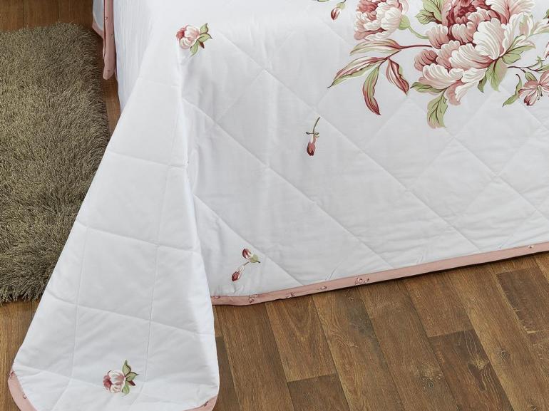 Enxoval Casal com Cobre-leito 7 peas Percal 200 fios 100% Algodo - Lavnia Rosa - Dui Design