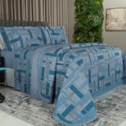 Kit: 1 Cobre-leito Casal + 2 Porta-travesseiros 150 fios - Lennon Azul - Dui Design