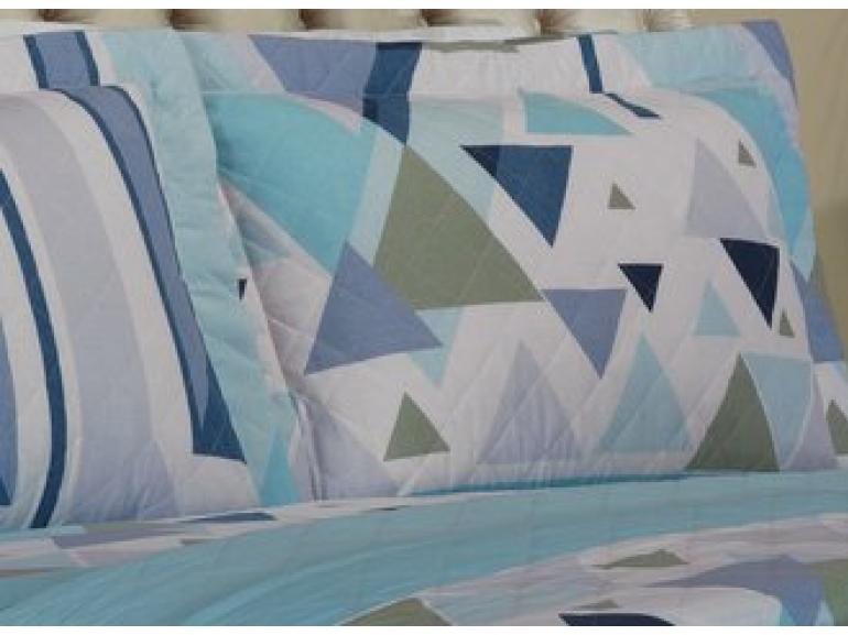 Kit: 1 Cobre-leito Queen + 2 Porta-travesseiros 150 fios - Lennox Azul - Dui Design
