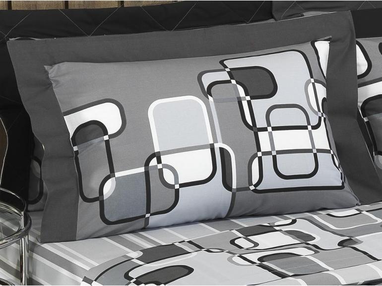 Kit: 1 Cobre-leito Queen + 2 Portas-travesseiro 150 fios 100% Algodo - Lenon Cinza - Dui Design