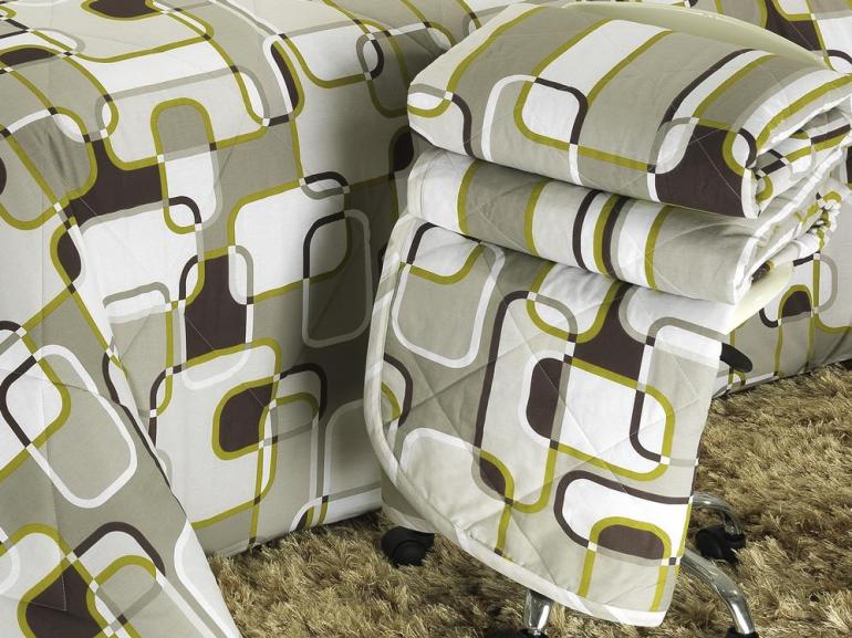 Kit: 1 Cobre-leito Casal + 2 Portas-travesseiro 150 fios 100% Algodo - Lenon Bege - Dui Design