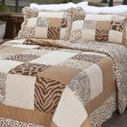 Kit: 1 Cobre-leito Solteiro PatchWork + 1 Porta-travesseiro - Leopardo - Corttex