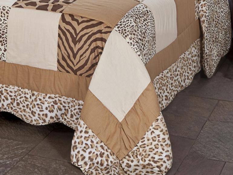 Kit: 1 Cobre-leito Solteiro PatchWork + 1 Porta-travesseiro - Leopardo - Corttex
