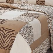 Kit: 1 Cobre-leito Solteiro PatchWork + 1 Porta-travesseiro - Leopardo - Corttex