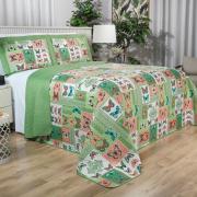 Kit: 1 Cobre-leito Casal Bouti de Microfibra Ultrasonic Estampada + 2 Porta-travesseiros - Liberty Verde - Dui Design