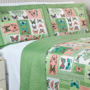 Kit: 1 Cobre-leito Casal Bouti de Microfibra Ultrasonic Estampada + 2 Porta-travesseiros - Liberty Verde - Dui Design