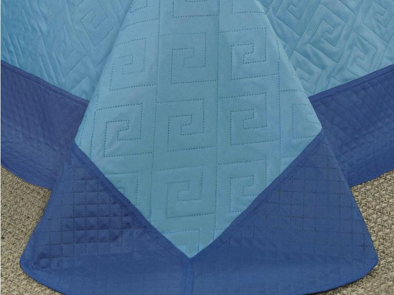 Kit: 1 Cobre-leito Queen Bouti de Microfibra Ultrasonic + 2 Porta-travesseiros - Linhares Azul e Indigo - Dui Design