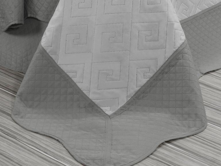 Kit: 1 Cobre-leito Solteiro Bouti de Microfibra Ultrasonic + 1 Porta-travesseiro - Linhares Branco e Cinza - Dui Design
