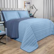 Kit: 1 Cobre-leito efeito Linho Casal Bouti de Microfibra Ultrasonic  + 2 Porta-travesseiros - Linum Azul - Dui Design