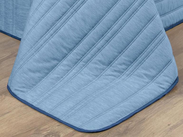 Kit: 1 Cobre-leito efeito Linho Casal Bouti de Microfibra Ultrasonic  + 2 Porta-travesseiros - Linum Azul - Dui Design