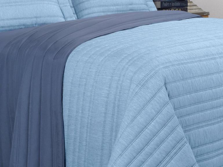 Kit: 1 Cobre-leito efeito Linho Casal Bouti de Microfibra Ultrasonic  + 2 Porta-travesseiros - Linum Azul - Dui Design