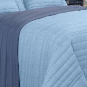 Kit: 1 Cobre-leito efeito Linho Casal Bouti de Microfibra Ultrasonic  + 2 Porta-travesseiros - Linum Azul - Dui Design