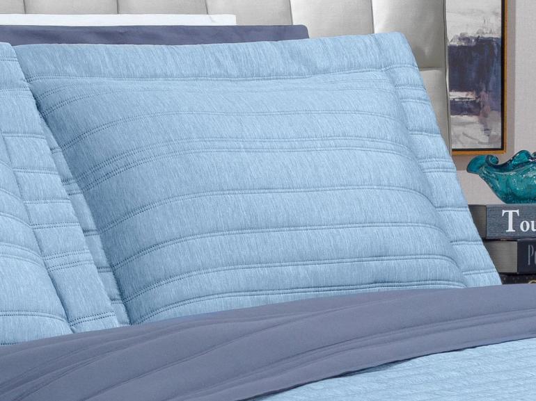 Kit: 1 Cobre-leito efeito Linho Casal Bouti de Microfibra Ultrasonic  + 2 Porta-travesseiros - Linum Azul - Dui Design