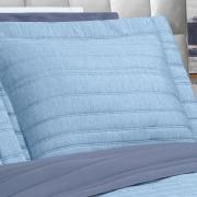 Kit: 1 Cobre-leito efeito Linho Casal Bouti de Microfibra Ultrasonic  + 2 Porta-travesseiros - Linum Azul - Dui Design