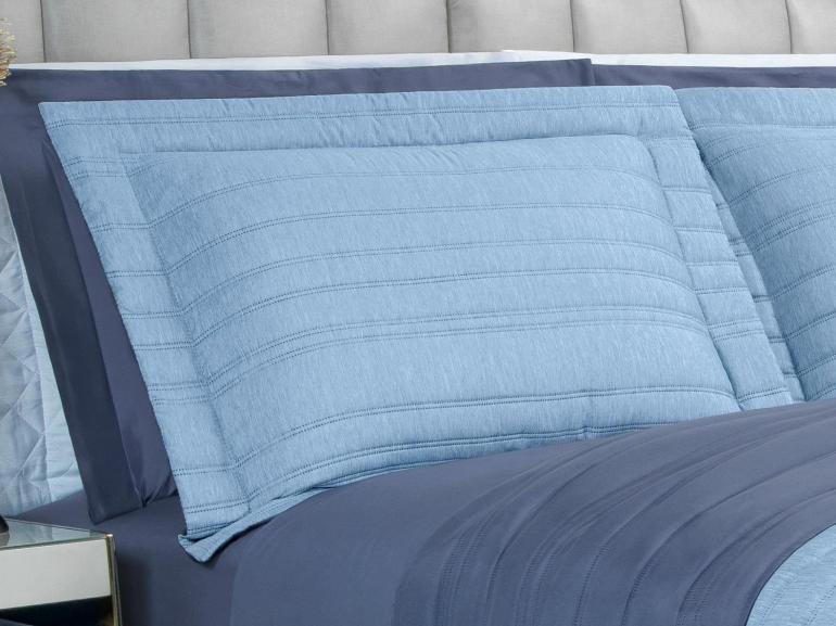 Kit: 1 Cobre-leito efeito Linho Casal Bouti de Microfibra Ultrasonic  + 2 Porta-travesseiros - Linum Azul - Dui Design