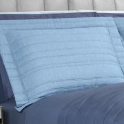 Kit: 1 Cobre-leito efeito Linho Casal Bouti de Microfibra Ultrasonic  + 2 Porta-travesseiros - Linum Azul - Dui Design