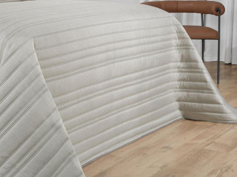 Kit: 1 Cobre-leito efeito Linho Queen Bouti de Microfibra Ultrasonic + 2 Porta-travesseiros - Linum Natural - Dui Design