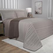 Kit: 1 Cobre-leito efeito Linho Queen Bouti de Microfibra Ultrasonic + 2 Porta-travesseiros - Linum Noz Moscada - Dui Design