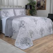 Kit: 1 Cobre-leito Solteiro Bouti de Microfibra Ultrasonic Estampada + 1 Porta-travesseiro - Livorno Prata - Dui Design