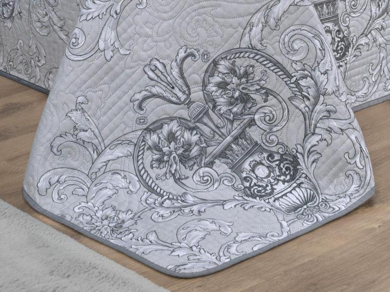 Kit: 1 Cobre-leito Solteiro Bouti de Microfibra Ultrasonic Estampada + 1 Porta-travesseiro - Livorno Prata - Dui Design