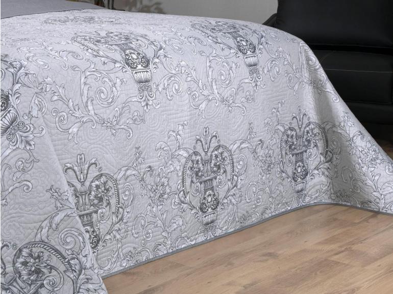 Kit: 1 Cobre-leito Solteiro Bouti de Microfibra Ultrasonic Estampada + 1 Porta-travesseiro - Livorno Prata - Dui Design