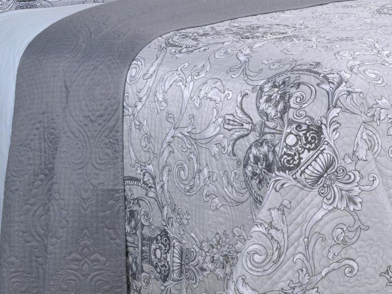 Kit: 1 Cobre-leito Solteiro Bouti de Microfibra Ultrasonic Estampada + 1 Porta-travesseiro - Livorno Prata - Dui Design